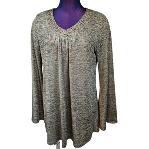 One World Earth Tone Metallic Long Flared‎ Sleeve Blouse Size Small Women's